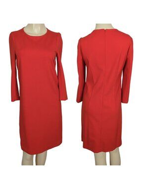 Jaeger London Dress Womens 6 Red Orange Sheath Stretch Long Sleeve Career